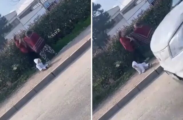 Dilenci kadınların saç saç baş başa yer kavgasında olan küçük bebeğe oldu