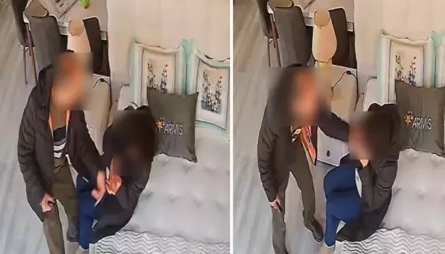 Eşini mobilya mağazasında darbetti