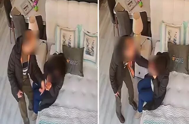 Eşini mobilya mağazasında darbetti