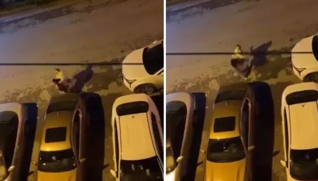 Genç kadını sokak ortasında defalarca yumrukladı