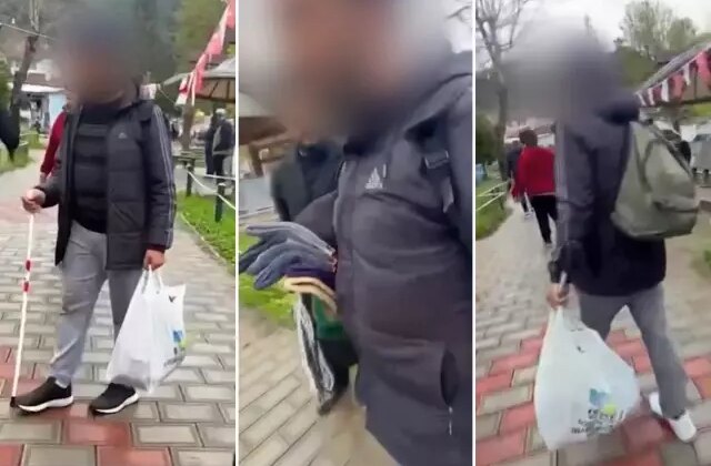 Görme engelli dilencinin zabıtayı görünce bir anda gözleri açıldı