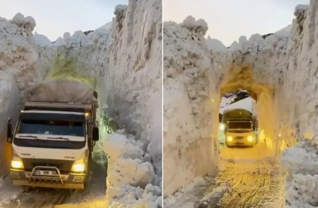 Görüntü kutuplardan değil Türkiye’den! Kar tüneliyle yaşam koridoru