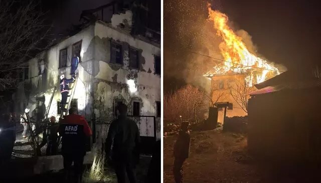 Gümüşhane’deki yangında bazı kısımları çöken binada yaşlı adamın cansız bedeni bulundu
