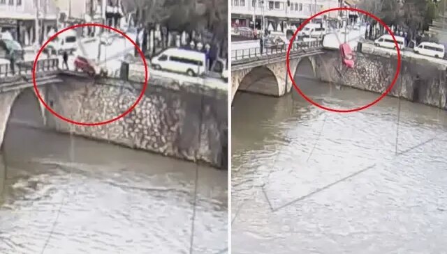 Hafif ticari araçla çarpışan otomobil, nehre uçtu: Anne ile kızı yaralı