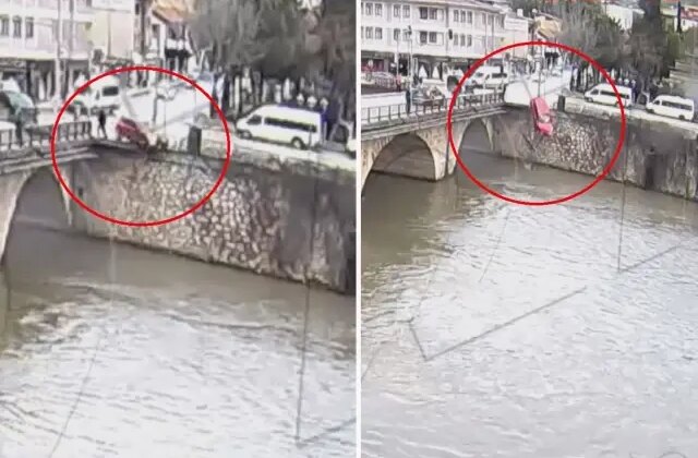 Hafif ticari araçla çarpışan otomobil, nehre uçtu: Anne ile kızı yaralı