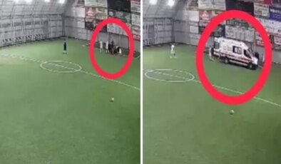 Halı sahada kalp krizi geçiren öğretmenin yere yığıldığı anlar kameralarda