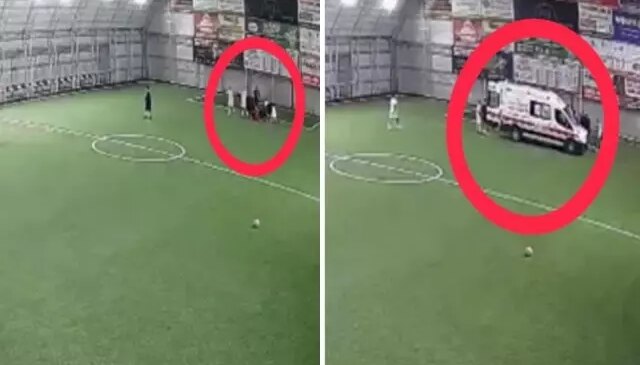 Halı sahada kalp krizi geçiren öğretmenin yere yığıldığı anlar kameralarda