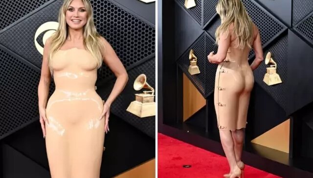 Heidi Klum’un Grammy’deki çıplak illüzyonlu elbisesi “Yok Artık” dedirtti
