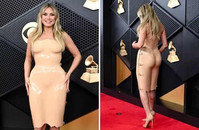 Heidi Klum’un Grammy’deki çıplak illüzyonlu elbisesi “Yok Artık” dedirtti