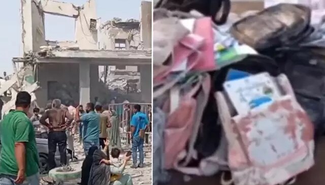 İran okul saldırısından geriye kalan kanlı çantalar oldu