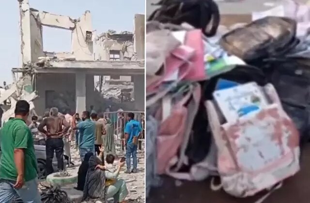 İran okul saldırısından geriye kalan kanlı çantalar oldu