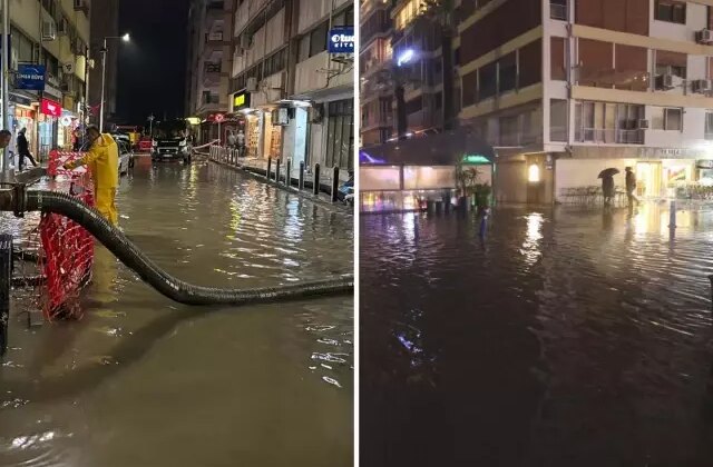 İzmir’de sağanak yağışta cadde ve sokaklar göle döndü