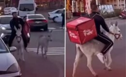 İzmirli kuryeden trafikte akılalmaz hamle, ehliyeti elden gidince eşeği kullandı