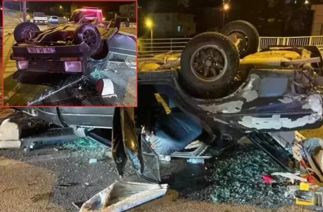 Kazada hurdaya dönen araçtan yara almadan kurtuldu