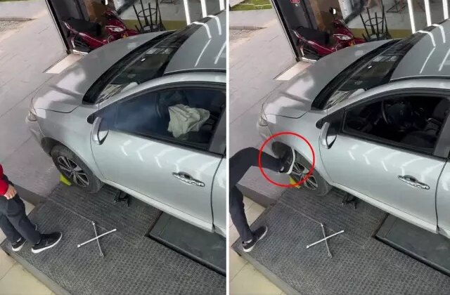 Kontak açıkken tekerleğe tekme atmasının bedeli ağır oldu