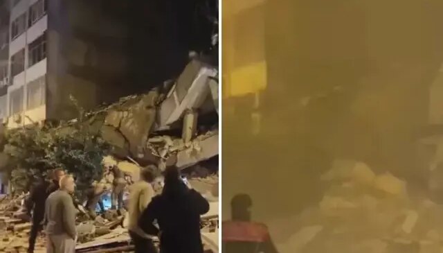 Korku dolu anlar! Depremde hasar gördü, bir anda çöktü