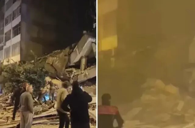 Korku dolu anlar! Depremde hasar gördü, bir anda çöktü