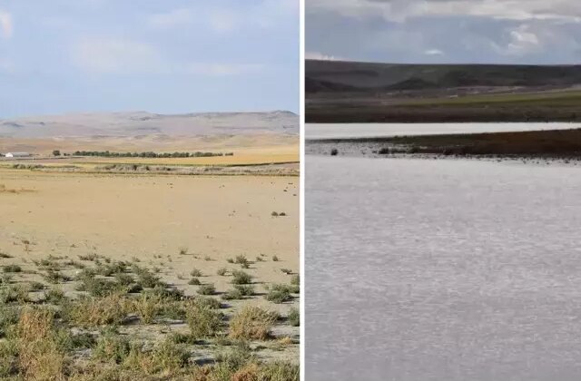 Kuruyan göl 4 yıl aradan sonra su tutmaya başladı