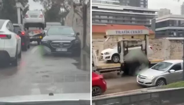 Lüks aracı es geçti, diğer arabaları çekti! Trafikte çekiciye tepki yağdı