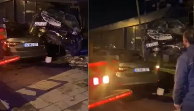 Ortalığı savaş alanına çevirdi! Otomobil araçların üstünden uçup iş yerine daldı