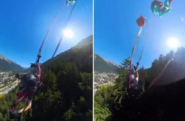 Paraşütle atlayan sporcu ağaçlara çakıldı! Kurtuldu ama ölmekten beter oldu