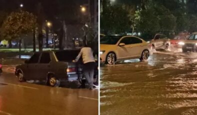 Sağanak yağış hayatı felç etti! Arabalar sular arasında kaldı