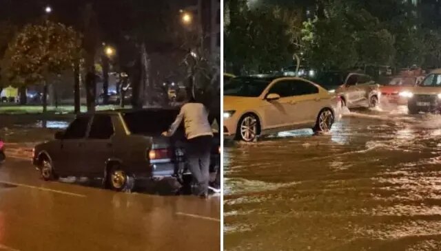Sağanak yağış hayatı felç etti! Arabalar sular arasında kaldı