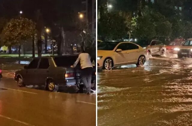 Sağanak yağış hayatı felç etti! Arabalar sular arasında kaldı