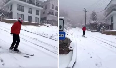 Şehir merkezinde kayak yaptı