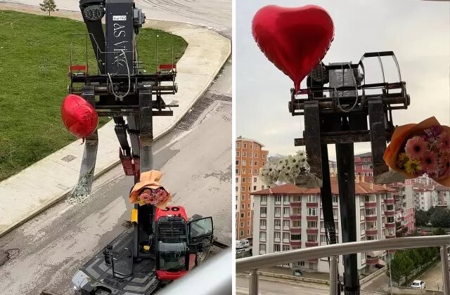 14 Şubat’ı unuttu, eşinin gönlünü iş makinesiyle aldı