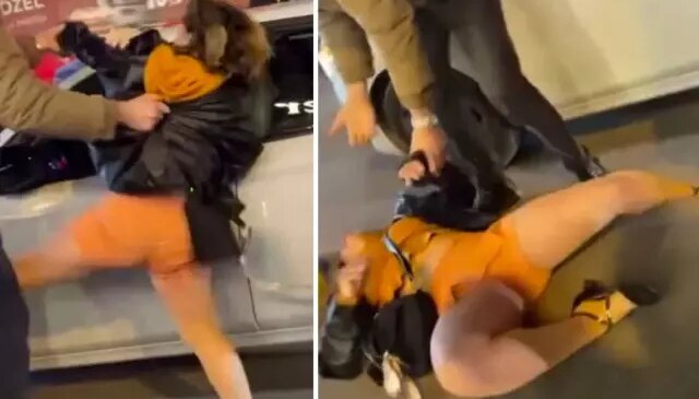 Sinir krizi geçiren bir kadın, vatandaşlara saldırıp kendini yerlere attı