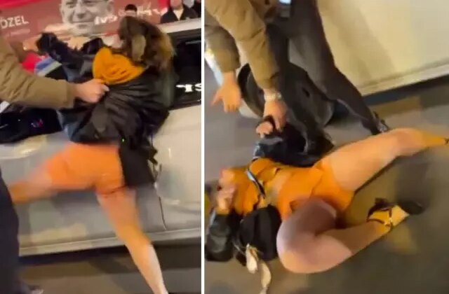 Sinir krizi geçiren bir kadın, vatandaşlara saldırıp kendini yerlere attı