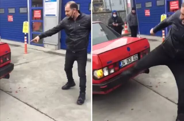 Sunulan gerekçeye öfkelenen vatandaş, TÜVTÜRK’ün önünde sinir krizi geçirdi