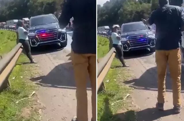 Trafiği atlatmaya çalışan çakarlı hükümet aracının önünü kesti