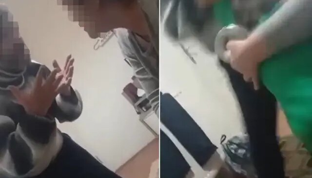 Üvey babanın, 9 yaşındaki çocuğa şiddeti kamerada