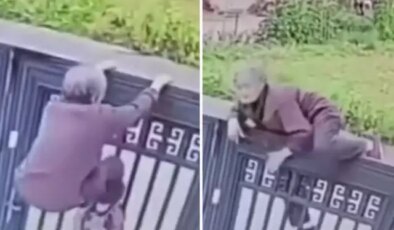 Yaşlı kadın, 2 metrelik duvardan tek hamleden atladı
