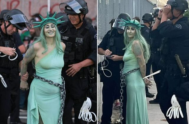 ABD polisi, Özgürlük Heykeli kılığına giren protestocuyu gözaltına aldı