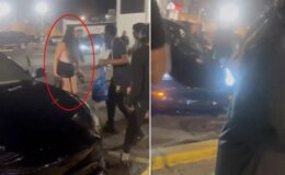 Alkolü fazla kaçıran genç kadın, araçla kalabalığın arasına daldı