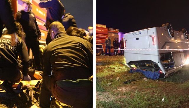 Antalya’da cezaevi personelini taşıyan servis devrildi: 16 infaz koruma memuru yaralandı