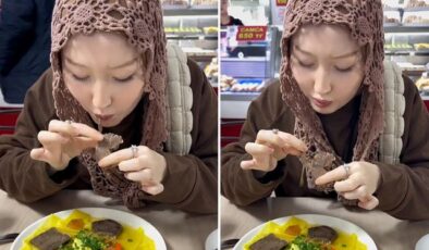 At eti yiyen kadın o anları kayda alıp paylaştı: İlk lokmada…