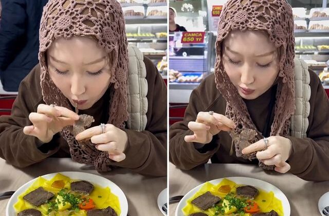 At eti yiyen kadın o anları kayda alıp paylaştı: İlk lokmada…