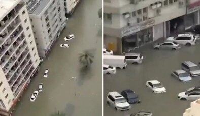 BAE’nin Şarika kentinde şiddetli yağışlar nedeniyle araçlar su altında kaldı