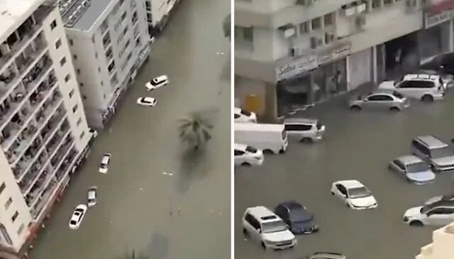 BAE’nin Şarika kentinde şiddetli yağışlar nedeniyle araçlar su altında kaldı