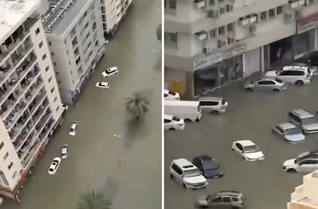 BAE’nin Şarika kentinde şiddetli yağışlar nedeniyle araçlar su altında kaldı