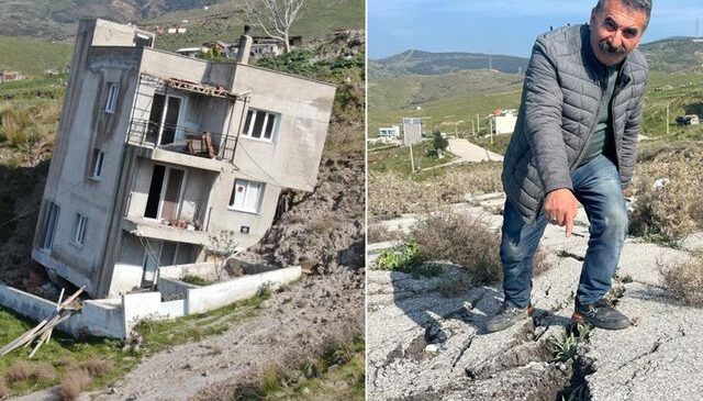 Dağ mahalleyi yutuyor! 14 ev yıkıldı, yolun güzergahı değişti