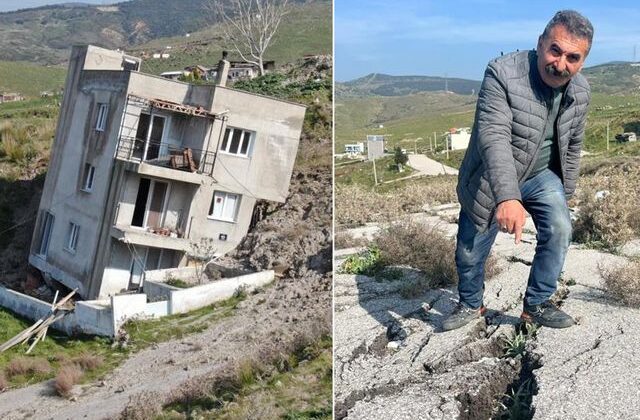 Dağ mahalleyi yutuyor! 14 ev yıkıldı, yolun güzergahı değişti