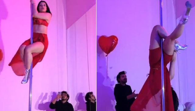 Direk dansı yapan kadını eşi videoya aldı