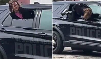 Elleri kelepçeli halde polis aracından böyle firar etti