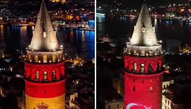 Galata Kulesi, Türk ve İspanyol bayraklarıyla aydınlandı