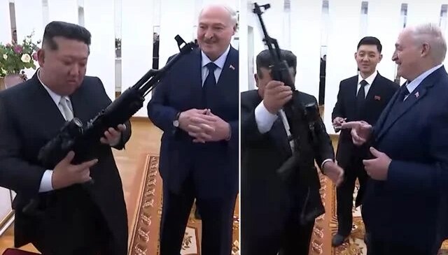 Görüşmeye damga vuran görüntü! Lukaşenko, Kim’e taarruz tüfeği hediye etti